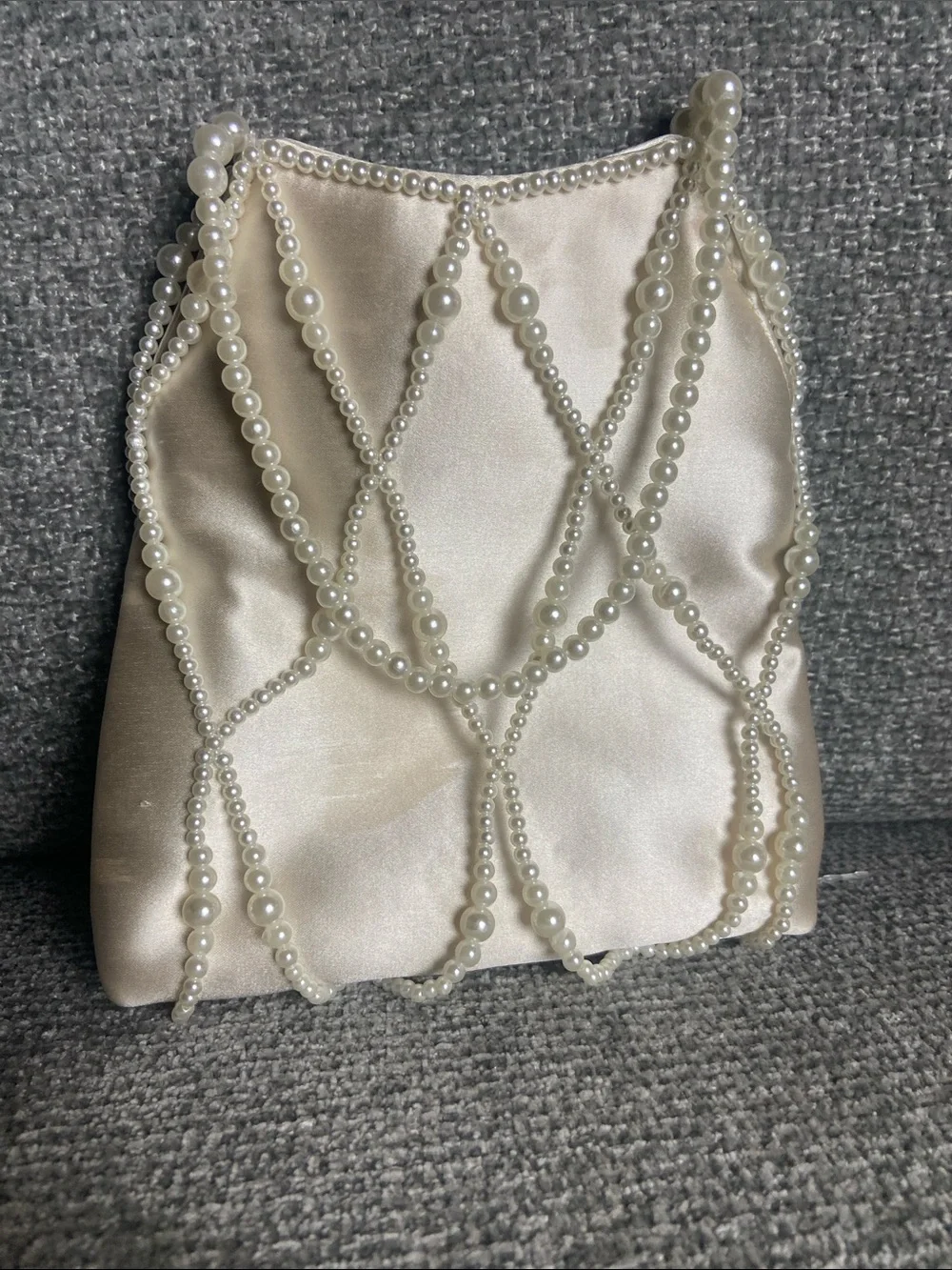 Lulu's Ivory Pearl-Embellished Satin Bag